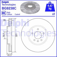 DELPHI BG9238C ÖN FREN AYNASI INSIGNIA B 2017 >> 17 İNÇ 321x28x5DL HAVALI