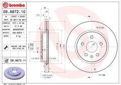 BREMBO 09A97210 ARKA FREN AYNASI INSIGNIA A 08> SAAB 9-5 YS3G 10> 17 JANT-18 JANT 315x22.9x5DLxHAVALI