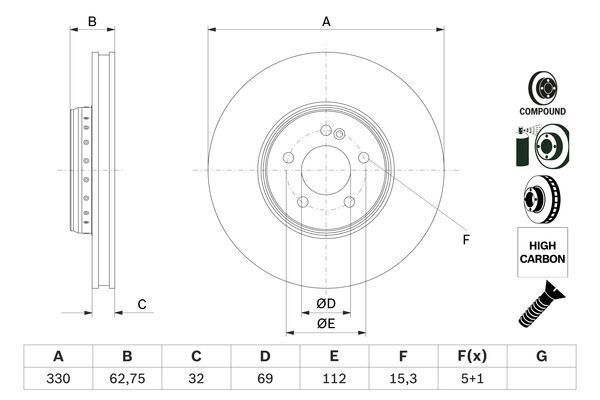 BOSCH 0986479G43 FREN DISKI ON MERCEDES W205 S205 C205 A205 W213 S213 C238 A238 X253 C253