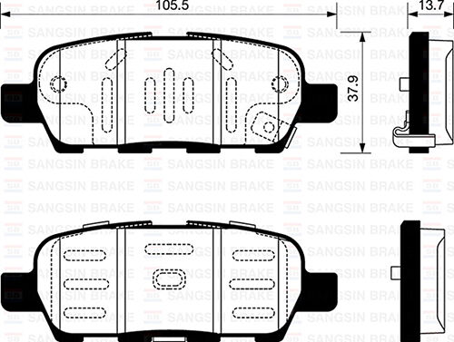 SANGSIN SP1250 ARKA FREN BALATA NISSAN QASHQAI 1.6L 2.0L HR16 HR20 J10 06-10 / JUKE 1.5L Dci F15 10-> 1.6L HR16DE F15 10-> / MURANO 3.5L Z51 DCi 08-> / X-TRAIL 2.0L M9R MR20DE T31 07-13