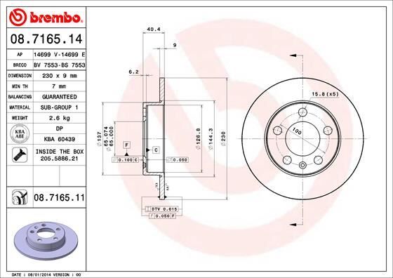 BREMBO 08716514 FREN DISKI ARKA VW GOLF 98-06 POLO 02- AUDI A1 19- SEAT IBIZA 02- -232 90 5 100