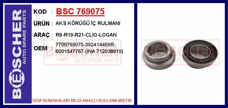 BSC 769075 AKS KÖRÜĞÜ İÇ RULMANI R9-R19-R21-CLIO-LOGAN