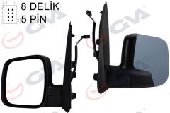 GVA 1029333 DIŞ DİKİZ AYNASI SOL FIORINO-BIPPER-NEMO 07> ELEKTRİKLİ ISITMALI ASTARLI KONVEKS 5 FİŞ VM-6115EHPL