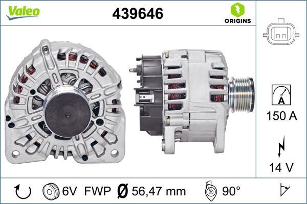 VALEO 439646 ALTERNATOR 14V 150A RENAULT CLIO III 05>10 CLIO IV 12> FLUENCE 10> KANGOO II 08> LAGUNA III 07>15 MEGANE II 02>08 MEGANE III 09>15 MEGANE IV 16> DUSTER II 17> 1.5dCi
