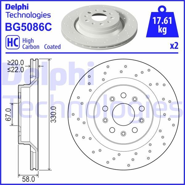 DELPHI BG5086C FREN DİSKİ ÇİFTLİ PAKET - BOYALI. DELİKLİ ARKA MASERATI LEVANTE 06/2016>