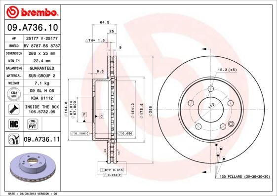 BREMBO 09A73610 FREN DISKI ON MERCEDES C-CLASS W204 S204 C204