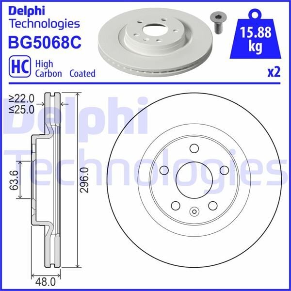 DELPHI BG5068C ÖN FREN DISK VOLVO XC40 536 2017/10 >