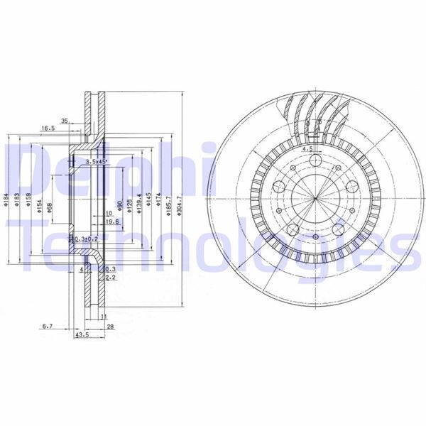 DELPHI BG9514 ÖN FREN AYNASI VOLVO S60 00-10 S80 98-06 V70 97-07 XC70 00-07 305x25x5DLx BÜYÜK TİP DELİKLİ -986478494-DF4053S