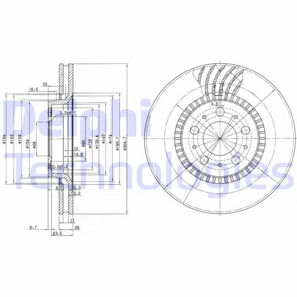 DELPHI BG9514 ÖN FREN AYNASI VOLVO S60 00-10 S80 98-06 V70 97-07 XC70 00-07 305x25x5DLx BÜYÜK TİP DELİKLİ -986478494-DF4053S