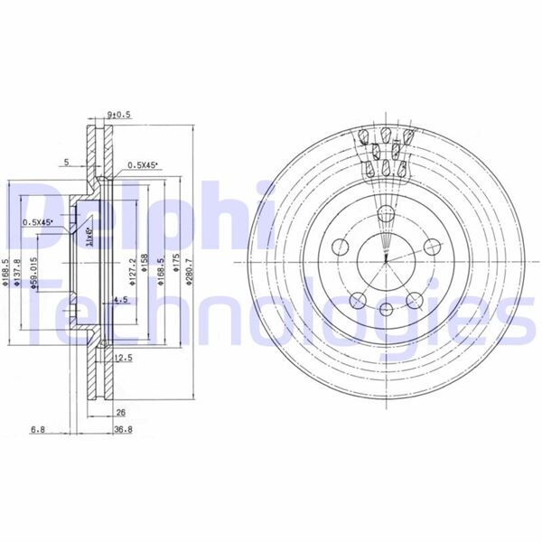 DELPHI BG2844 ÖN FREN DİSKİ CITROEN JUMPY I 99>06 PEUGEOT EXPERT 96>06 P806 94>02 FIAT SCUDO 96>06 281x43.5x26