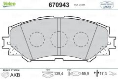 VALEO 670943 ÖN FREN BALATA TOYOTA AURIS. COROLLA 1.6L 1ZR-FE ZRE151 07-11 / 1.33L 1NR-FE NRE150 6 vites 10-12