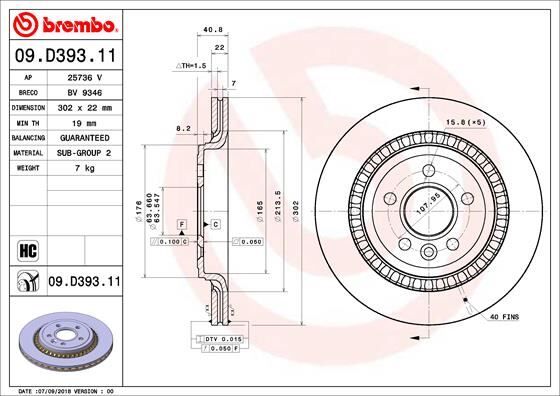 BREMBO 09D39311 ARKA FREN AYNASI VOLVO S60 10 >13 > S80 II 08 >13 > V60 10 > V70 08 > XC70 07 >13 > 302x5DL