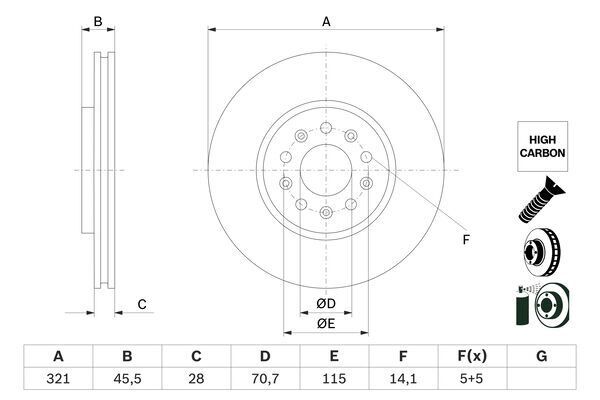 BOSCH 0986479F03 ÖN FREN AYNASI INSIGNIA B 2017 >> 17 İNÇ 321x28x5DL HAVALI