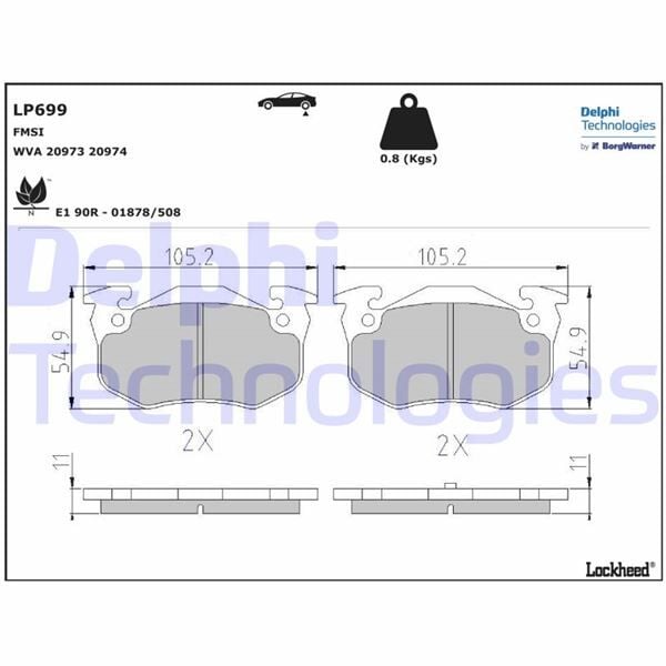 DELPHI LP699 ARKA FREN BALATASI PEUGEOT P106 96>04 P205 87>98 P206 00>09 P306 97>01 P309 89>93 CITROEN SAXO 96>04 XSARA 97>05 ZX 92>97 RENAULT R9-R19- MGN I-CLIO I-II İNCE TİP