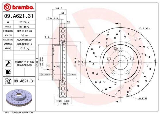 BREMBO 09A62131 FREN DISKI ON MERCEDES W204 S204 W212 S212 C207 A207