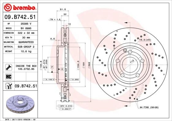 BREMBO 09B74251 FREN DISKI ON MERCEDES CLS-CLASS C218 X218