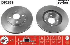 TRW DF2658 ÖN FREN DİSKİ HAVA KANALLI TOYOTA COROLLA 1.6L 4A-FE enjeksiyonlu AE101 AE111 92-00 255 çap x 4 bijon - Takım disk fiyatıdır