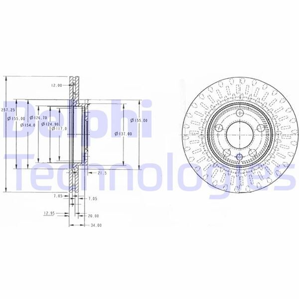 DELPHI BG3222 ÖN FREN AYNASI EXPERT 96- JUMPY 95- SCUDO 96- 1.6i-1.9D-2.0HDİ HAVALI 257x20x5DL