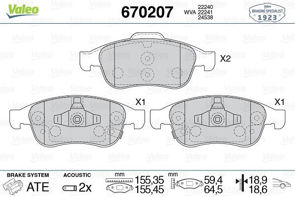 VALEO 670207 ÖN BALATA FIAT 500X 15> JEEP RENEGADE SUV 14>