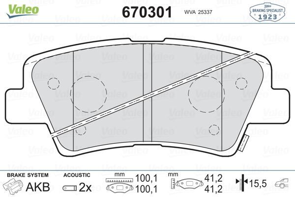 VALEO 670301 ARKA FREN BALATA HYUNDAI ACCENT BLUE 1.4L 1.6L benzinli 10-> 1.6L CRDi dizel 10-> / ELANTRA 1.6L D4FB 11-> / KIA RIO 1.4L D4FC dizel - 6 vites 14-> / SOUL 1.6L CVVT 09->