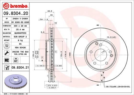 BREMBO 09830421 FREN DISKI ON MERCEDES W203 CL203 C209 W210 R170