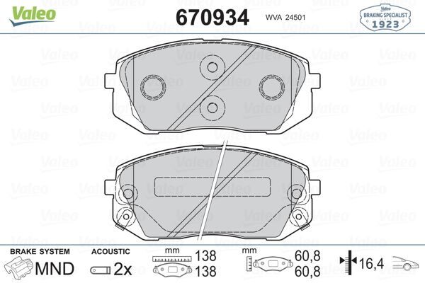 VALEO 670934 ÖN FREN BALATA HYUNDAI İX35 2.0L D4HA CRDİ dizel 136hp 10-15 / KIA SPORTAGE 2.0L D4EA D4HA dizel 06-15 Aşınma ikaz kontağı dahil - şimli