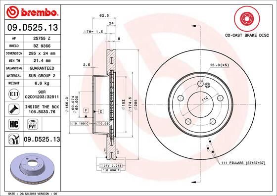 BREMBO 09D52513 FREN DISKI ON MERCEDES C-CLASS W205 S205 C205 A205