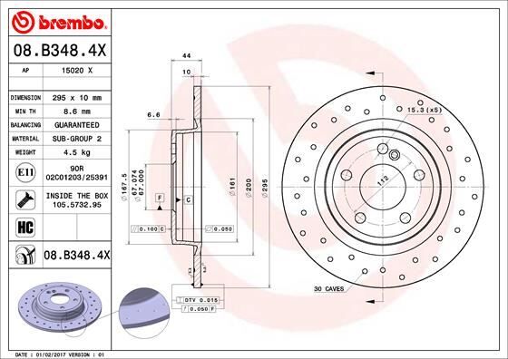 BREMBO 08B3484X FREN DISKI ARKA MERCEDES W176 W246 C117 X156