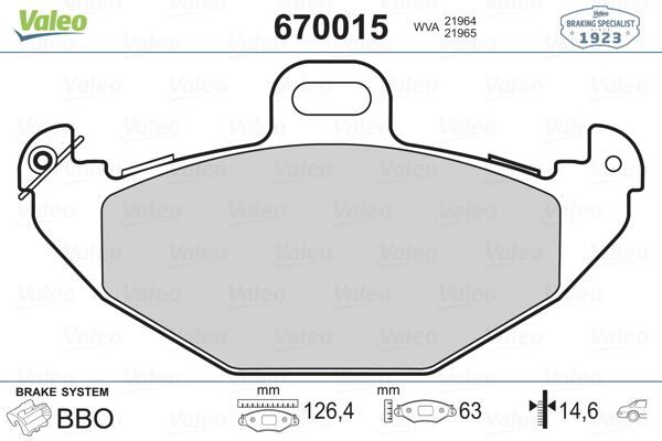 VALEO 670015 ARKA FREN BALATASI RENAULT LAGUNA 93>01 ESPACE III 96>00 1.6 1.8 1.9dCi 2.0 16V 2.2 3.0