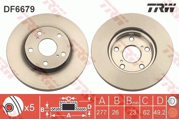 TRW DF6679 ÖN FREN DİSKİ HAVA KANALLI TOYOTA AURIS COROLLA 1.6L 1ZR-FAE ZRE181 ZRE185 13-18 1.4L 1ND-FTV D-4D NDE180 13-18 1.33L 1NR-FE NRE180 13-18 277 ÇAP X 5 BİJON - Takım disk fiyatıdır