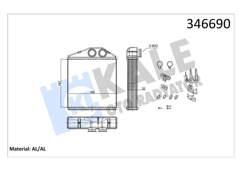 KALE 346690 KALORİFER RADYATÖRÜ OPEL CORSA C-COMCO C-TIGRA TWINTOP 1.2-1.4-1.8-1.3CDTI-1.7CDTI 00>