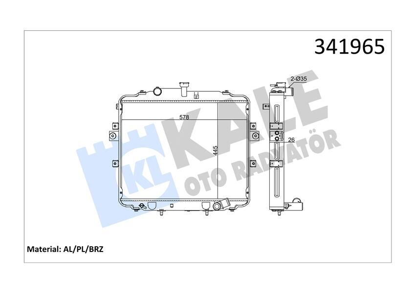 KALE 341965 RADYATÖR BRAZİNG H100 04> AC KLİMASIZ MEK 445x580x26 AL-PL