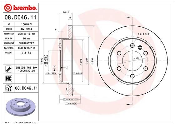 BREMBO 08D04611 FREN DISKI ARKA MERCEDES SPRINTER B907 B910 18> ELEKTRONIK PARK FRENI
