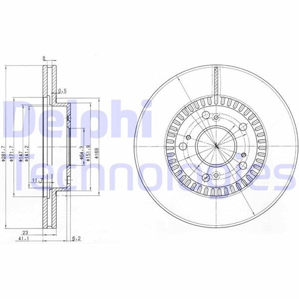 DELPHI BG3720 ÖN FREN DİSKİ HAVA KANALLI HONDA CIVIC 1.6L R16A2 VTEC sedan FD6 FB7 kasa 06-15 / 1.8L R18A VTEC Hatchback FK2 kasa 06-> / 1.4L L13Z1 sport FK1 kasa 09-> / CR-V 2.0L K20A4 15 jant RD8 kasa