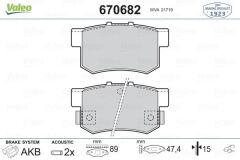 VALEO 670682 ARKA FREN BALATA HONDA CIVIC 1.6L D16 VTEC VTI 01-05 / 1.4L 1.6L 96-01 / 1.6L R16A2 VTEC SEDAN 06-> / ACCORD 2.0L F20 90-98 / LEGEND 3.2L 91-96 / SUZUKI SX4 1.6L M16A RW416 05->