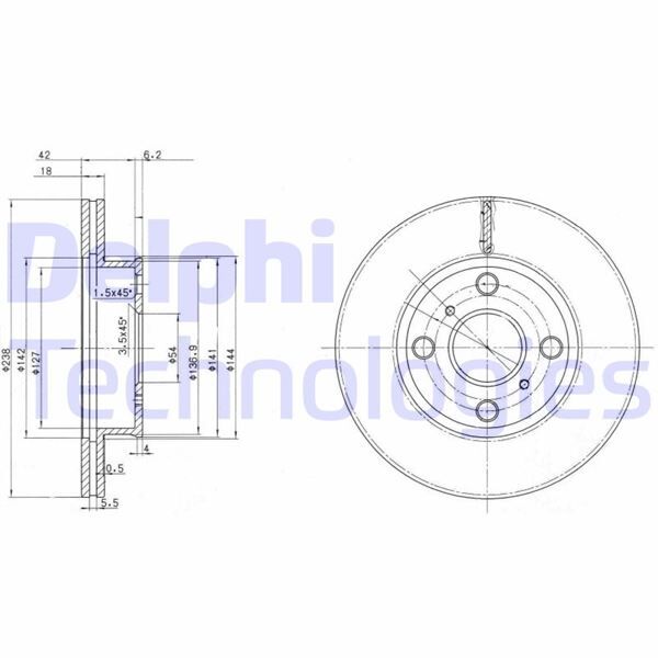 DELPHI BG2424 ÖN FREN DİSKİ HAVA KANALLI TOYOTA COROLLA 1.3L 2E EE100 95-98 / 1.6L 4A-F AE92 88-92 238 ÇAP X 4 BİJON - Takım disk fiyatıdır