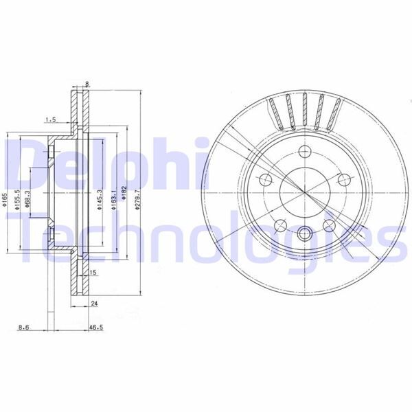 DELPHI BG3417 ÖN FREN AYNASI TRANSPORTER T4 1.9 D TD 2.4 D 2.5 TDİ 90/4.03 280x24x5DLxHAVALI 7D0615301C