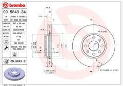 BREMBO 09584334 ÖN FREN AYNASI CORSA D 07> CORSA E 14> ADAM 13> FIAT PUNTO EVO 09> GRANDE PUNTO 05> 257x22x4DL HAVA LI