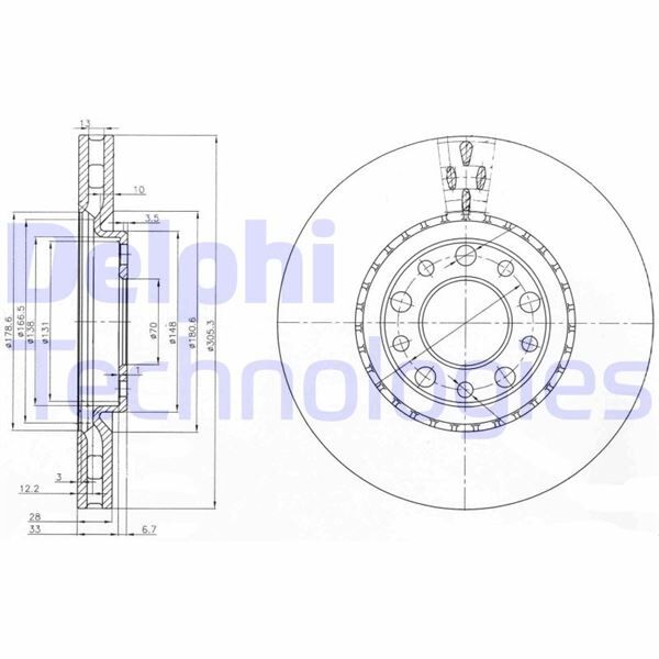 DELPHI BG3951 ÖN FREN DISKI JEEP RENEGADE 14> COMPASS 16> ALFA ROMEO 159 05> GIULIETTA 10> FIAT 500X 14> 305x28x5 DELİK