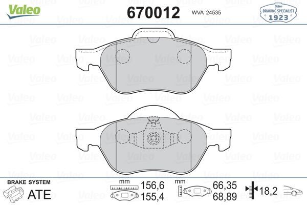 VALEO 670012 ÖN BALATA MEGANE II 02> SCENIC II 02> CLIO III 05> 1.5dCi 1.6 16V 2.0 16V