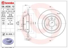 BREMBO 08A53611 ARKA FREN DISK AYNASI VOLVO V70 III 07> D4 13> S80 II 2.0 3.2 /2.0TDI 08> XC70 06>
