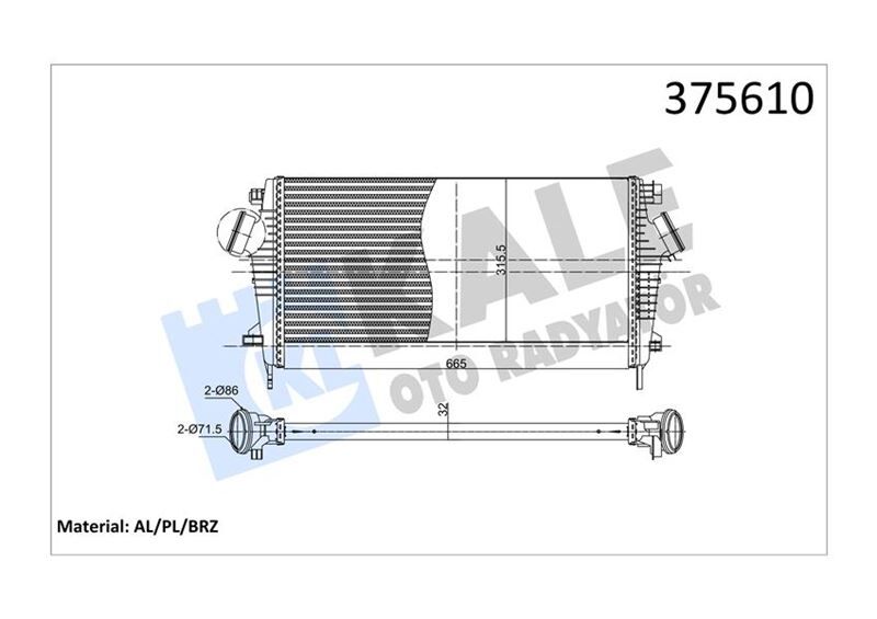 KALE 375610 TURBO RADYATÖRÜ INTERCOOLER OPEL INSIGNIA A 1.6 CDTI 15> B16DTH B16DTJ BRAZING 665X315.5X32 OTOMATİK