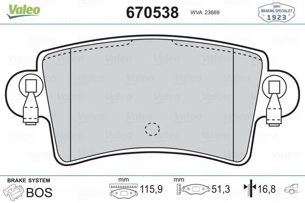 VALEO 670538 ARKA FREN BALATASI RENAULT MASTER II 01>06 OPEL MOVANO A 01>06