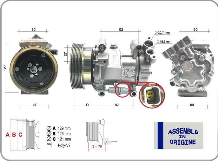 KLİMA KOMPRESÖRÜ SIFIR ÜRÜN RENAULT CLIO III 04>12 KANGOO II 08> MODUS 04> MICRA III 03>10 QASHQAI J10 06>13 1.5dCi K9K 12V 6 KANAL 125MM -MERCEDES CITAN W415 12>