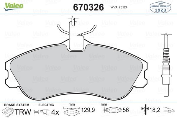 VALEO 670326 ÖN BALATA PARTNER-BERLINGO 07/96 > XSARA 04/97 > P306 05/93-05/01 FİŞLİ