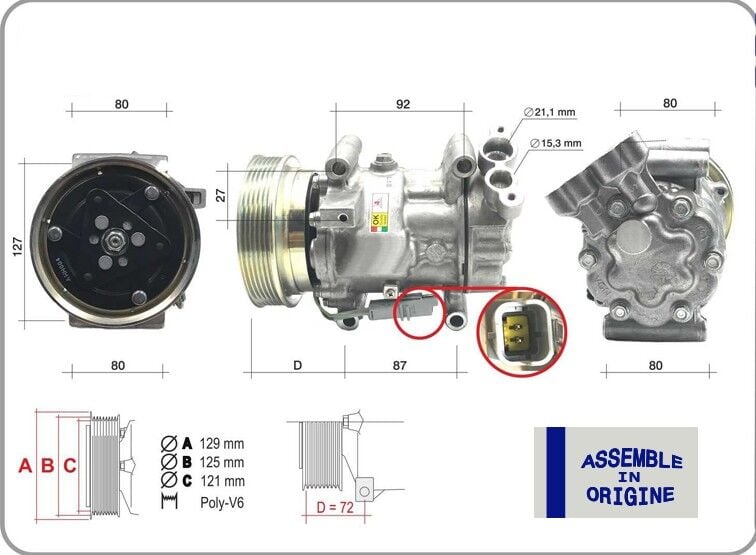 KLİMA KOMPRESÖRÜ SIFIR ÜRÜN RENAULT CLIO III 04>12 KANGOO II 08> MODUS 04> MICRA III 03>10 QASHQAI J10 06>13 1.5dCi K9K 12V 6 KANAL 125MM MERCEDES CITAN W415 12>