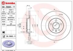 BREMBO 08D88311 ARKA FREN DİSKİ VOLVO XC40 536 2017 >2021 > CAP 302X 5 BIJON 16 İNÇ