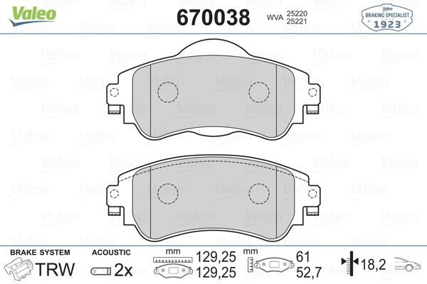 VALEO 670038 ÖN FREN BALATASI CITROEN C4 B7 1.4 VTI 09 > C4 1.6 HDI 11/2009 > DS4 1.6 HDI 1. 4.2011 >