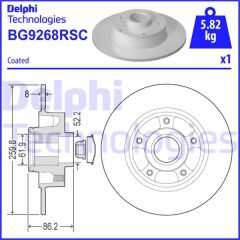 DELPHI BG9268RSC ARKA FREN DİSKİ RENAULT MEGANE IV 15> DIŞ CAP: 260 MM K:86 MM 5 DELİK ABS SENSÖRLÜ RULMANLI