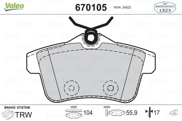 VALEO 670105 ARKA FREN BALATASI PEUGEOT P3008 09>16 P5008 09>17 P508 10>18 P308 GTI-RZC 10>14 CITROEN C4 09>16 DS4-DS5 11>15